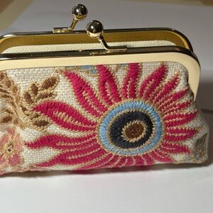 Floral Embroidered Cosmetic bag with Gold Frame